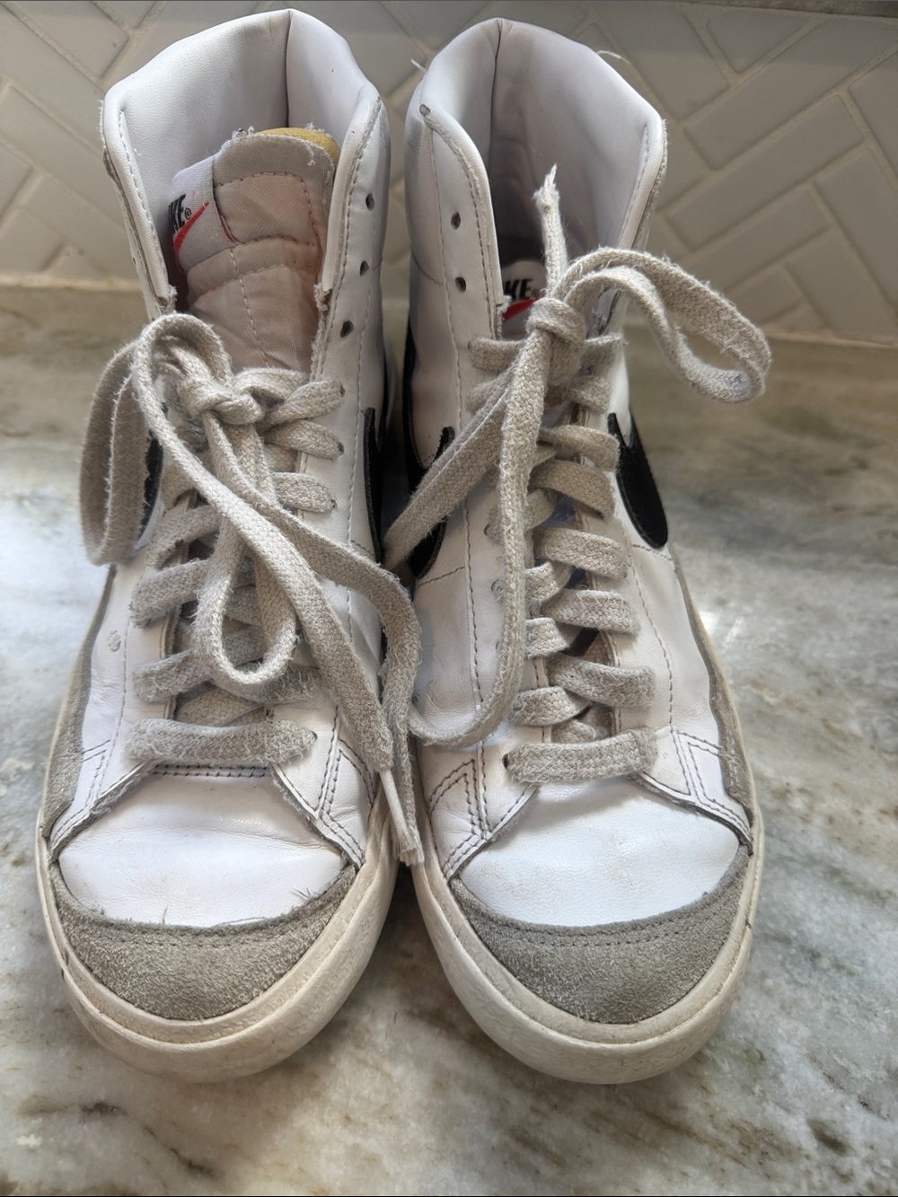 Nike White and Black High-Top Sneakers with Gray Accents